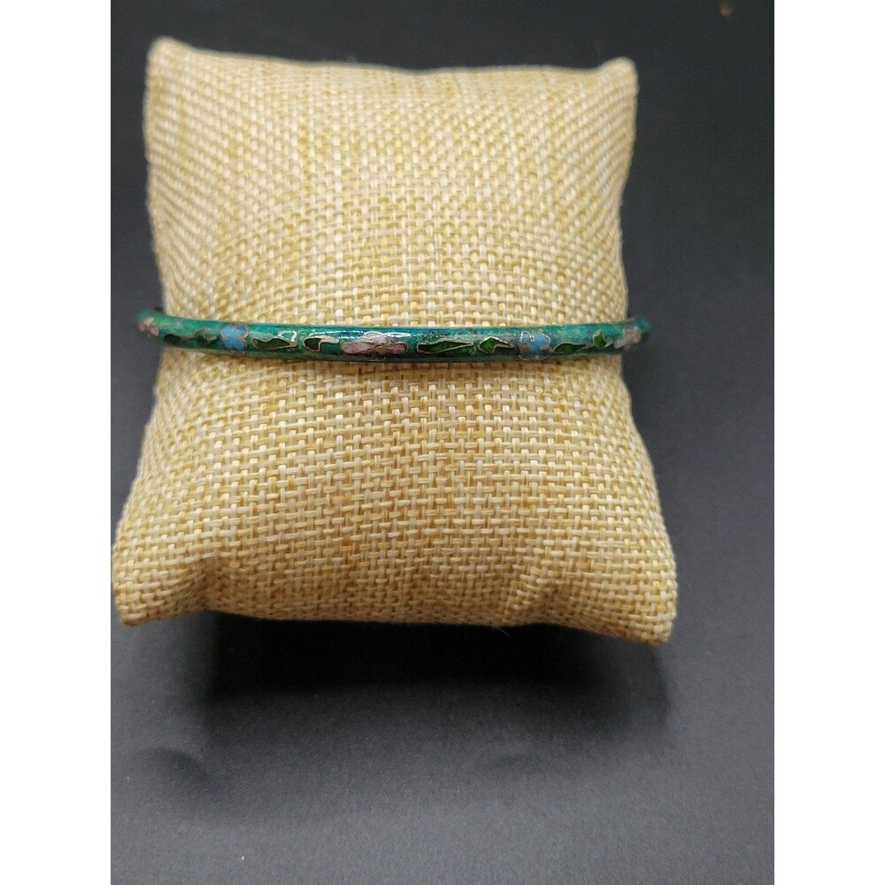 Vintage Cloisonne Green Dainy Small Bangle Bracelet